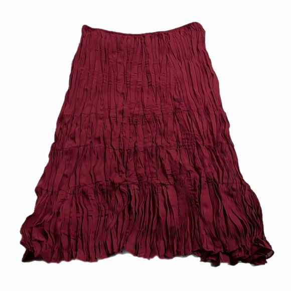 90s/Y2K Vintage Plissé Crinkle Robbie Bee Midi Maxi Skirt (Burgundy) Size 14